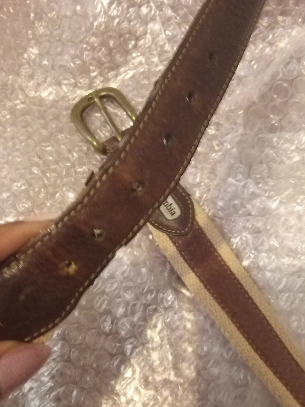 Columbia Beige Canvas Belt with Brown Leather Trim